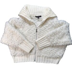 Love Tree Cozy Fuzzy Knit Zip Up Sweater Jacket Cream Women's Medium‎